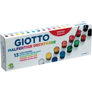 Giotto Deckfarben, 13 Farben im Set, inklusive Pinsel. Malfertige Ölfarben für Schule und Hobby.