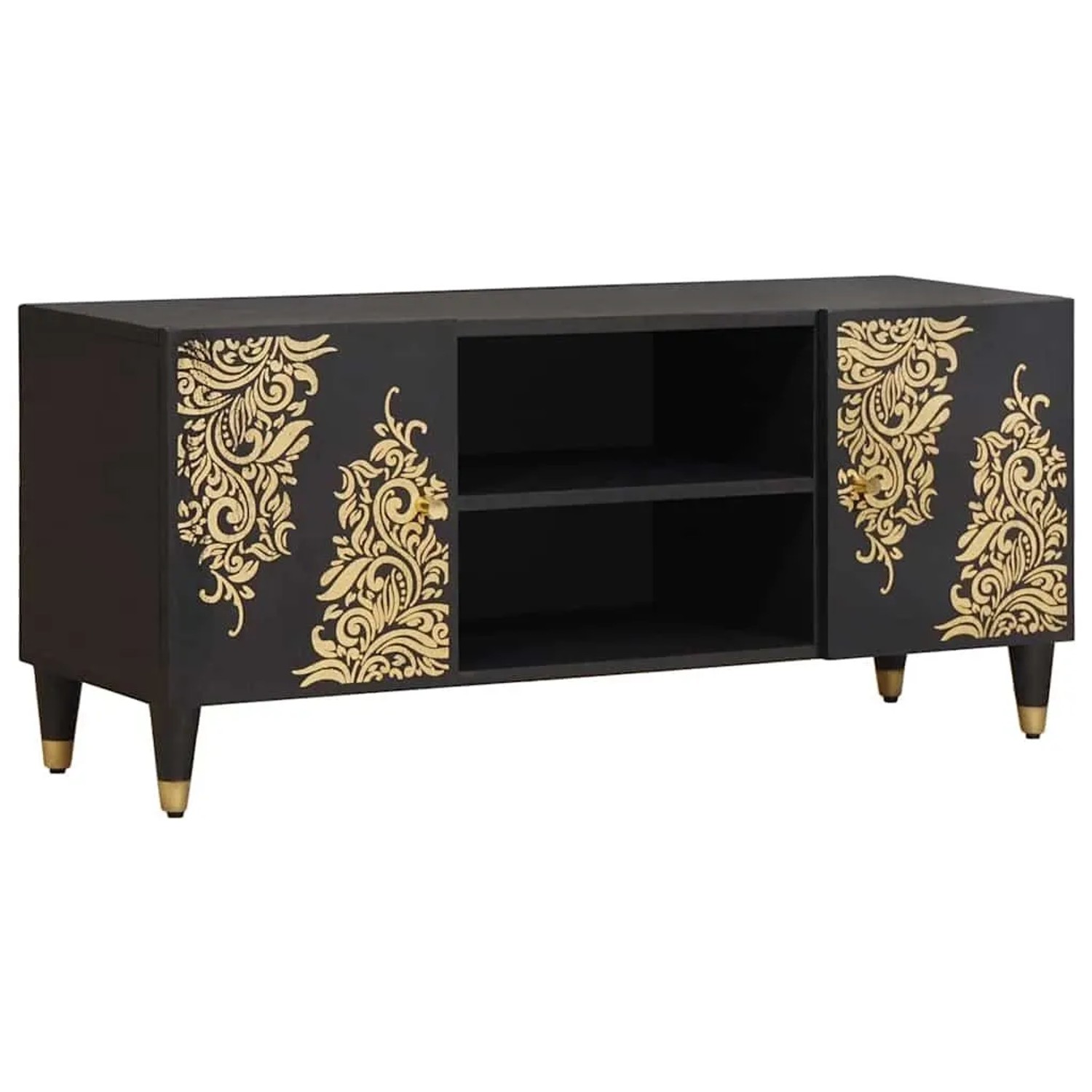 vidaXL TV-Schränk mit Regal Schwarz 105 x 33 x 46 cm Massivholz Mango 40188 günstig online kaufen