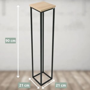 Holz4home Blumenständer Sonoma Eiche, 90cm hoch, mit schwarzem Metallgestell.