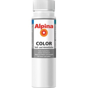 Alpina Color Snow White Abtönfarbe, seidenmatt, 250ml Flasche.