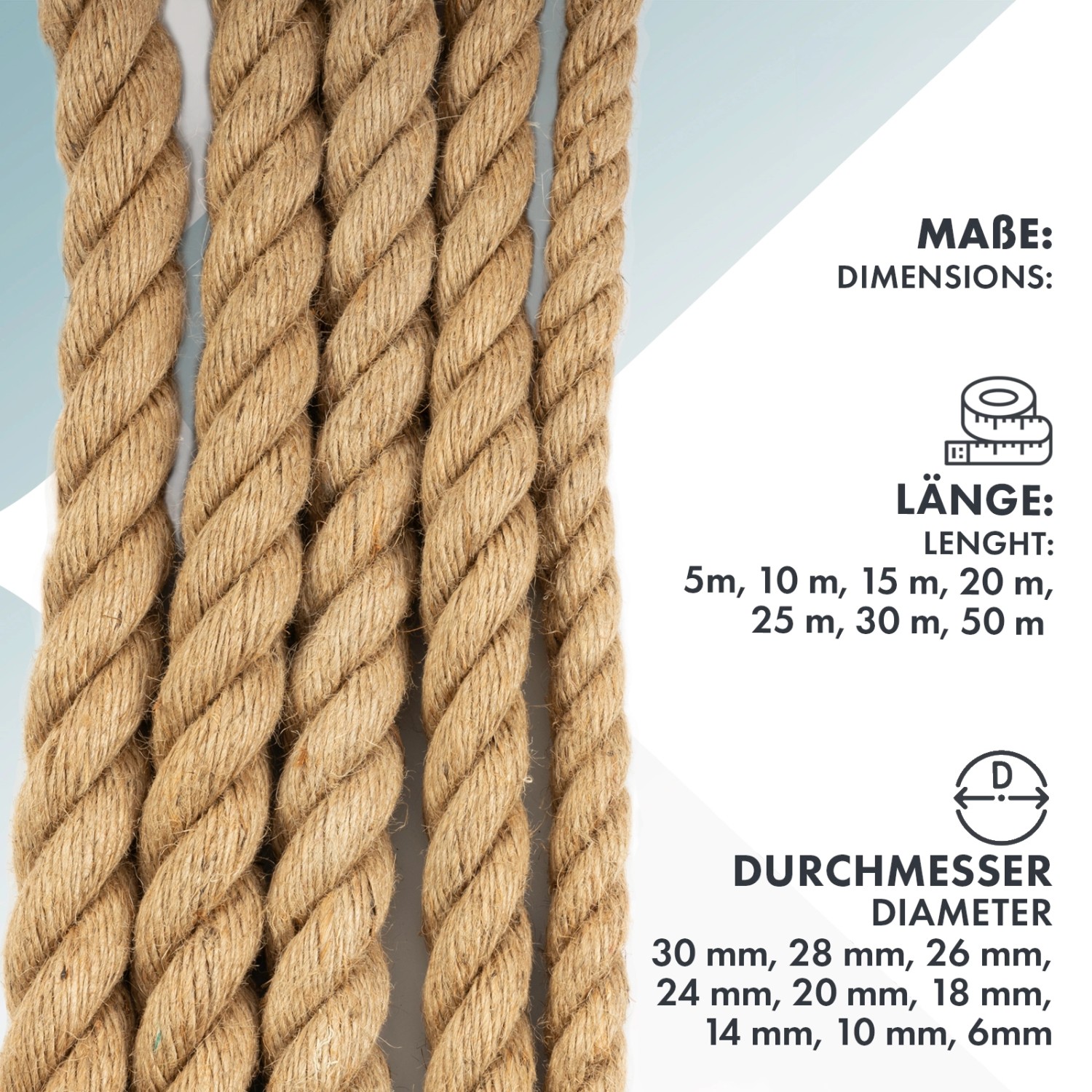 Robustes Karat Juteseil, Ø 6mm, 10m Länge. Naturfaserseil für Basteln, Deko & Outdoor.