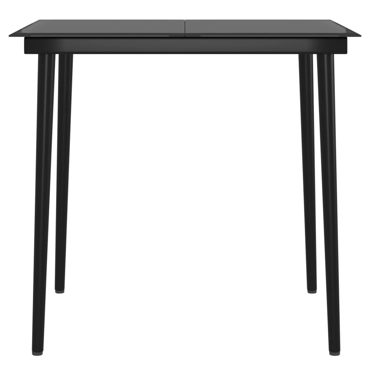 Schwarze vidaXL Garten-Essgruppe, 5-teilig, mit Tisch und Stühlen aus Rattan und Stahl.