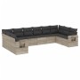 Hellgraue 10-tlg. vidaXL Garten-Sofagarnitur aus Polyrattan mit dunklen Kissen.