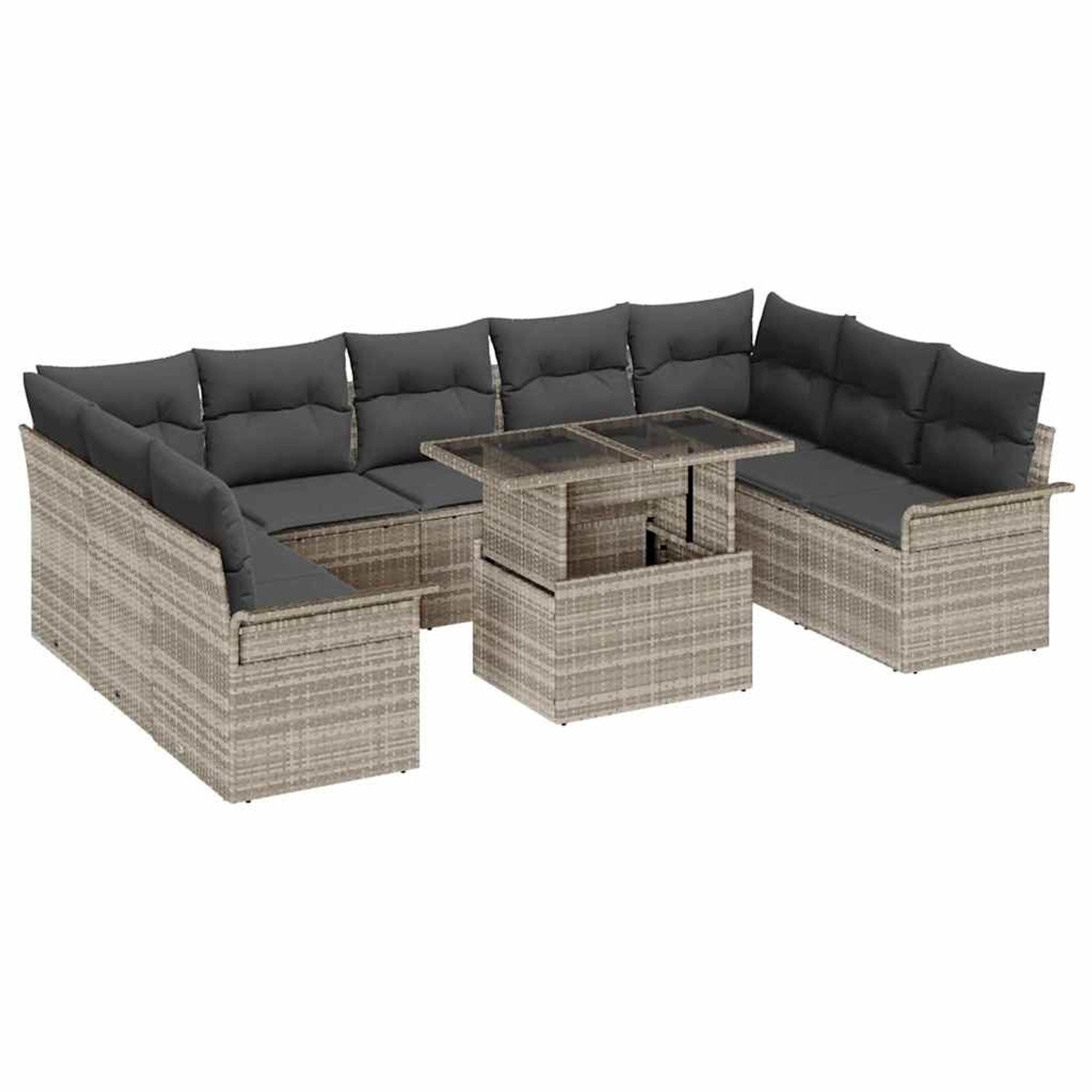 vidaXL Garten-Sofa-Set mit Kissen 10-Tlg Hellgrau Poly Rattan 3348348 günstig online kaufen
