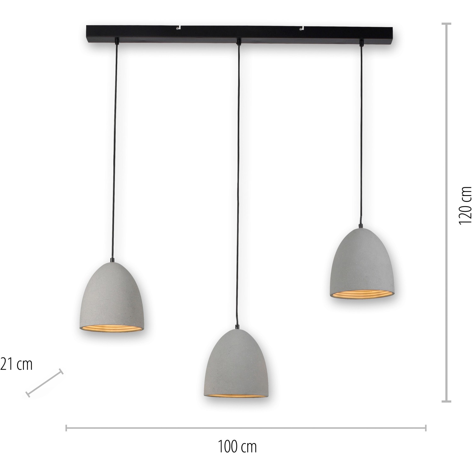 Moderne Paul Neuhaus Pendelleuchte Eton in Betonoptik, 3-flammig, 100x120 cm, ideal für Esszimmer.