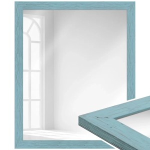 Blauer Wandspiegel (45x65 cm) im Landhausstil mit Holzrahmen. Spiegel für Hoch- und Querformat.