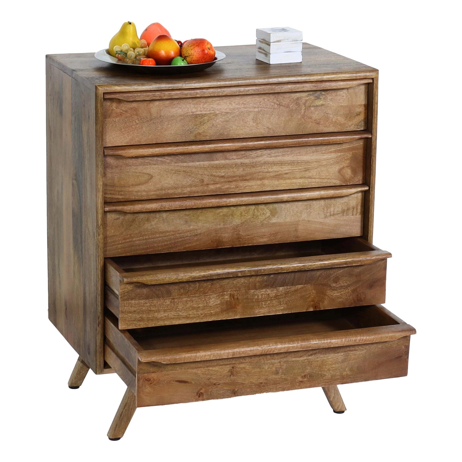 MCW Highboard L96 aus Mangoholz, 81x65x43cm, mit 5 Schubladen. Schubladenkommode für Wohn- und Schlafräume.