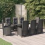 Schwarze 9-tlg. Garten Essgruppe aus Polyrattan mit Kissen. Gartenmöbel-Set mit Tisch und verstellbaren Stühlen.