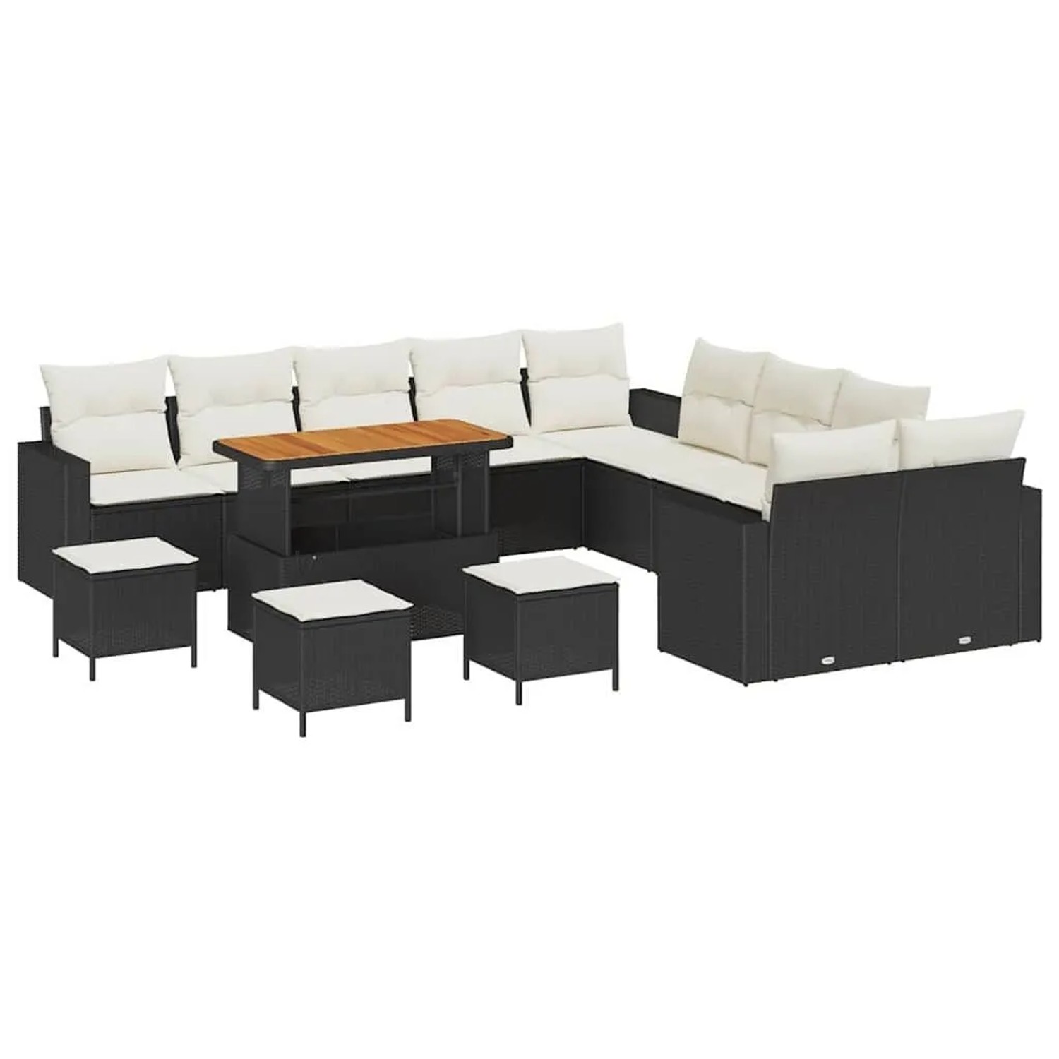 vidaXL Gartensofa-Set mit Kissen 18 Stk Schwarz und Creme Poly-Rattan 3363630