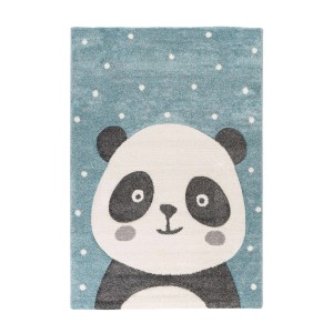 Blauer Kinderteppich mit Panda-Motiv und 3D-Effekt, 80x150 cm. Kurzflor Teppich für Kinder und Jugendliche.
