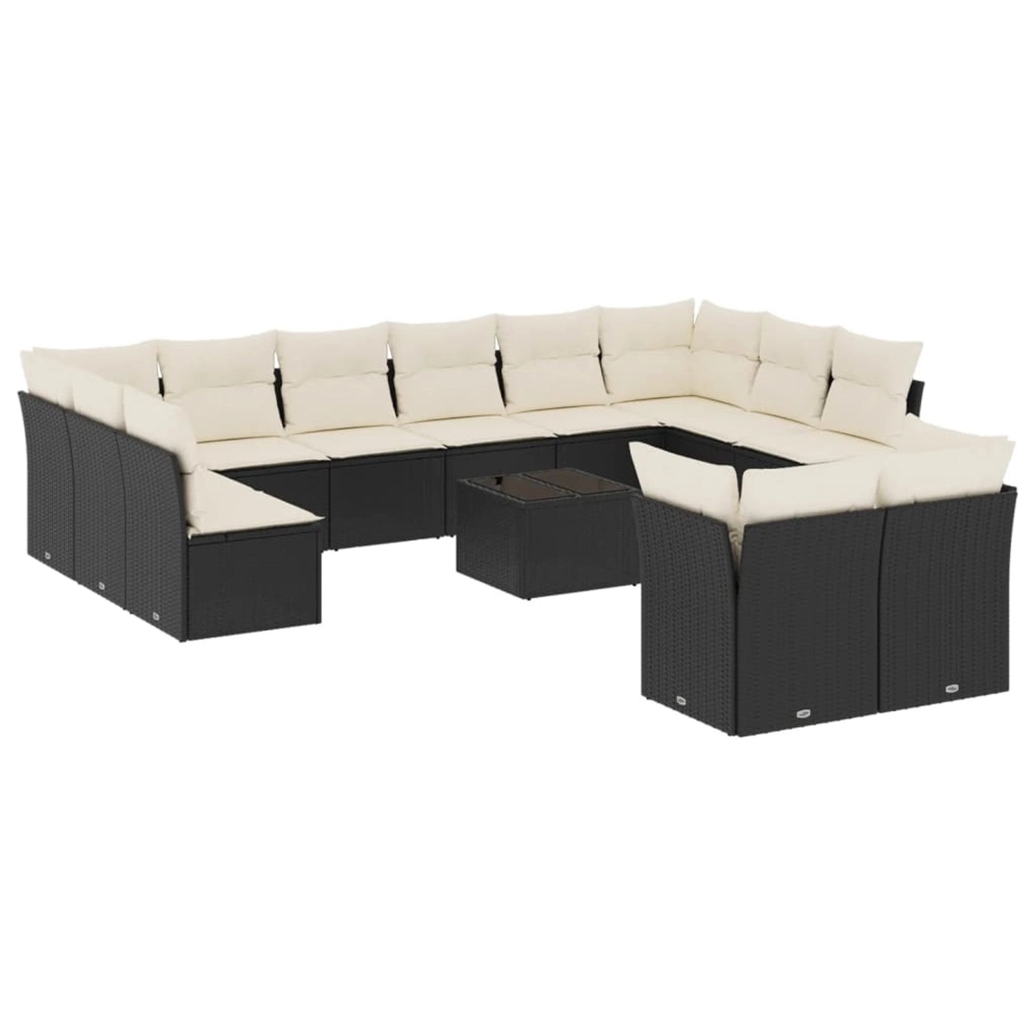 vidaXL 13-tlg Garten-Sofagarnitur mit Kissen Schwarz Poly Rattan Modell 22