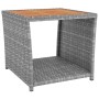 Grauer vidaXL Gartentisch aus Rattan mit Akazienholzplatte, Teil des Lounge-Sets.