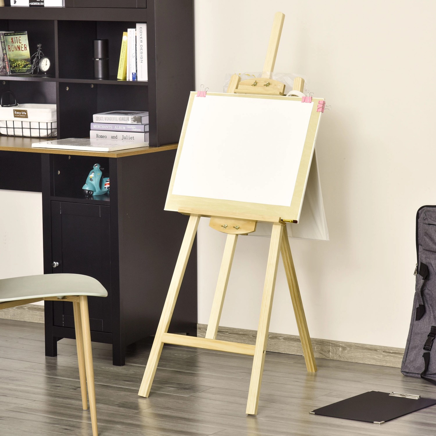 Klappbare HOMCOM Staffelei aus Kiefernholz, bis 75° neigbar, mit Leinwand. Ideal zum Malen.