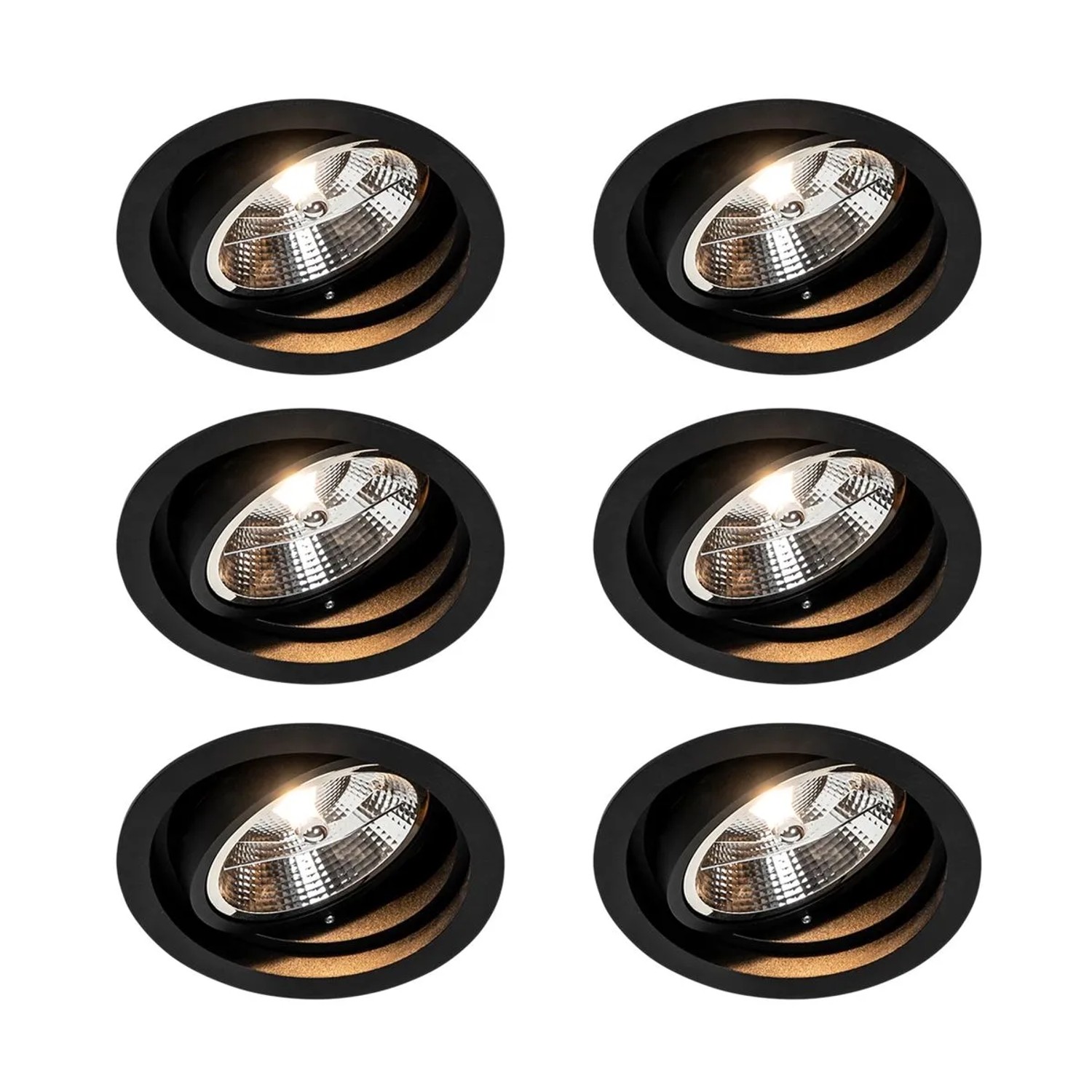 QAZQA Set mit 6 Modernes Versenktes SpotSchwarz Verstellbar Chuck 111