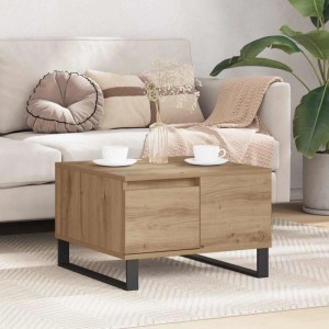 Moderner Couchtisch Artisan-Eiche 55x55 cm mit Schublade und Ablage aus Holzwerkstoff im Wohnzimmer.