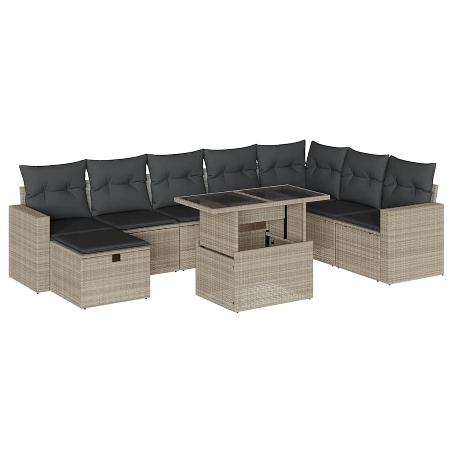 vidaXL 9-Tlg Garten-Sofagarnitur mit Kissen Hellgrau Poly Rattan 3274872 günstig online kaufen