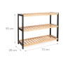 Relaxdays Schuhregal mit 3 Ablagen aus Bambus und schwarzem Gestell, 55x70x26 cm.