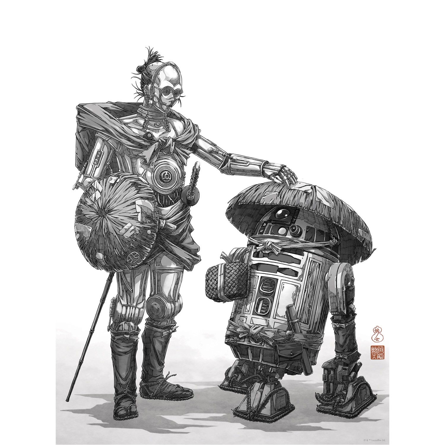 Komar Wandbild Star Wars Vision Samurai Droids 30 cm x 40 cm Schwarz-Weiß günstig online kaufen