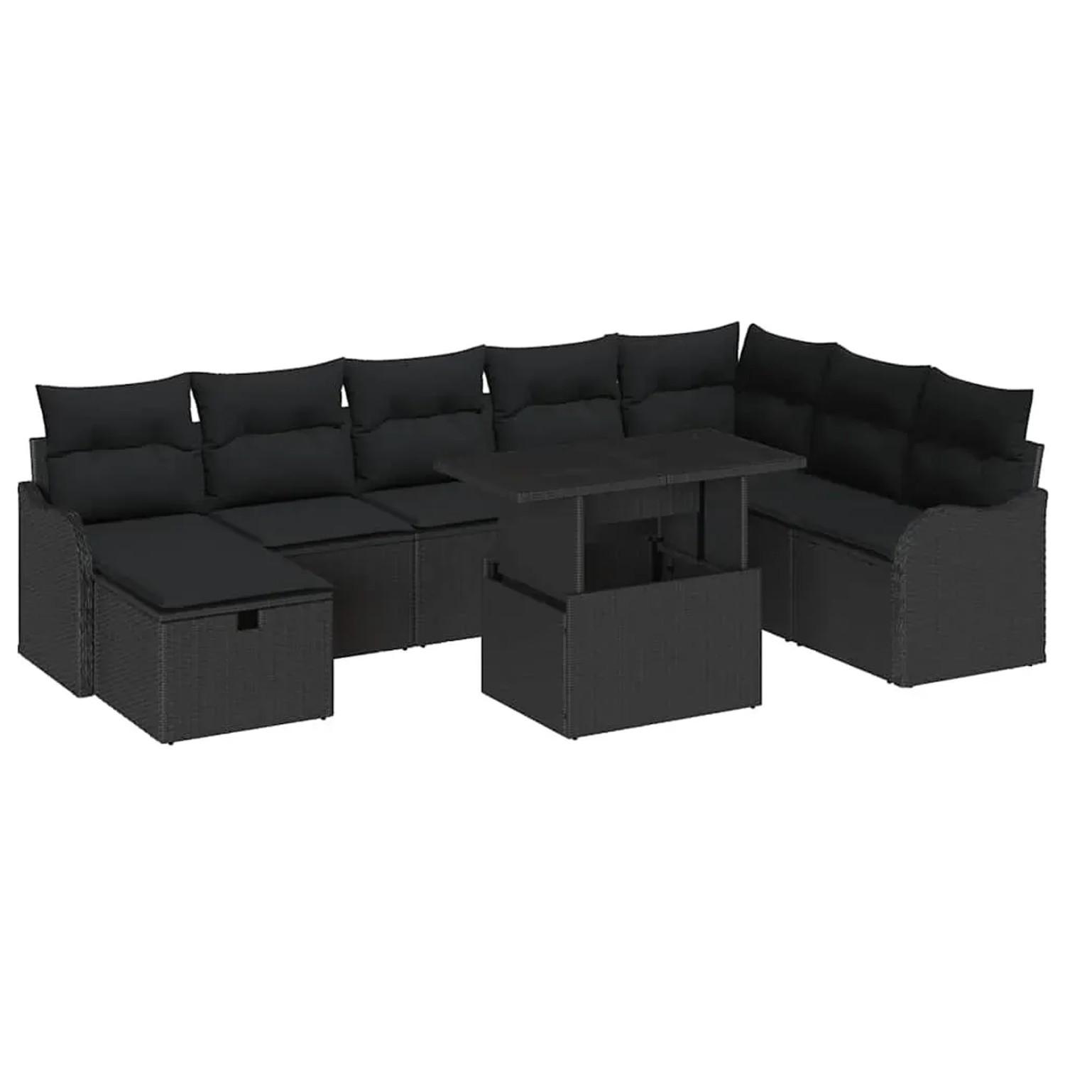 vidaXL Garten-Sofa-Set mit Kissen 9-Tlg Schwarz Poly Rattan 3359740