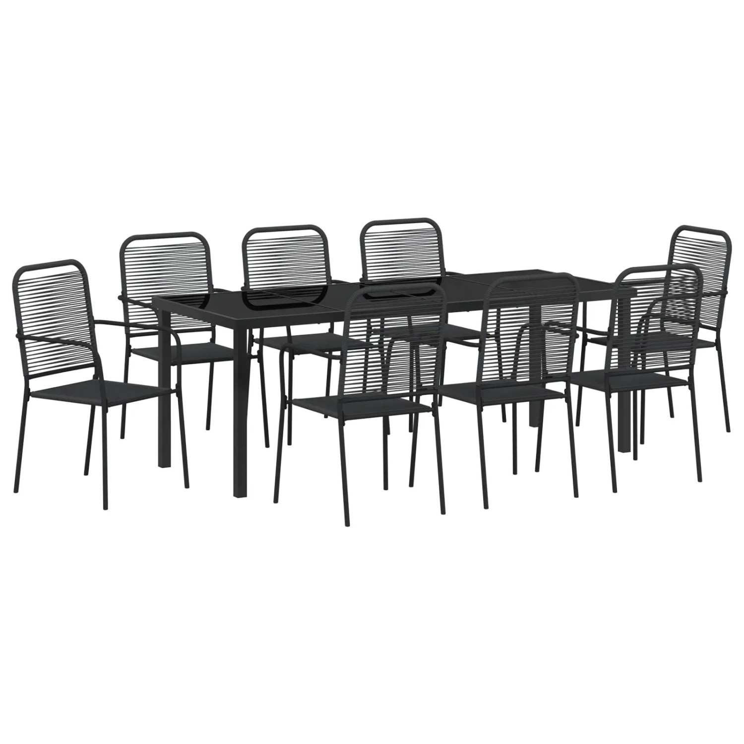 vidaXL 9-Teiliges Garten-Esszimmer-Set in Schwarz aus Baumwollseil und Stahl 3379162