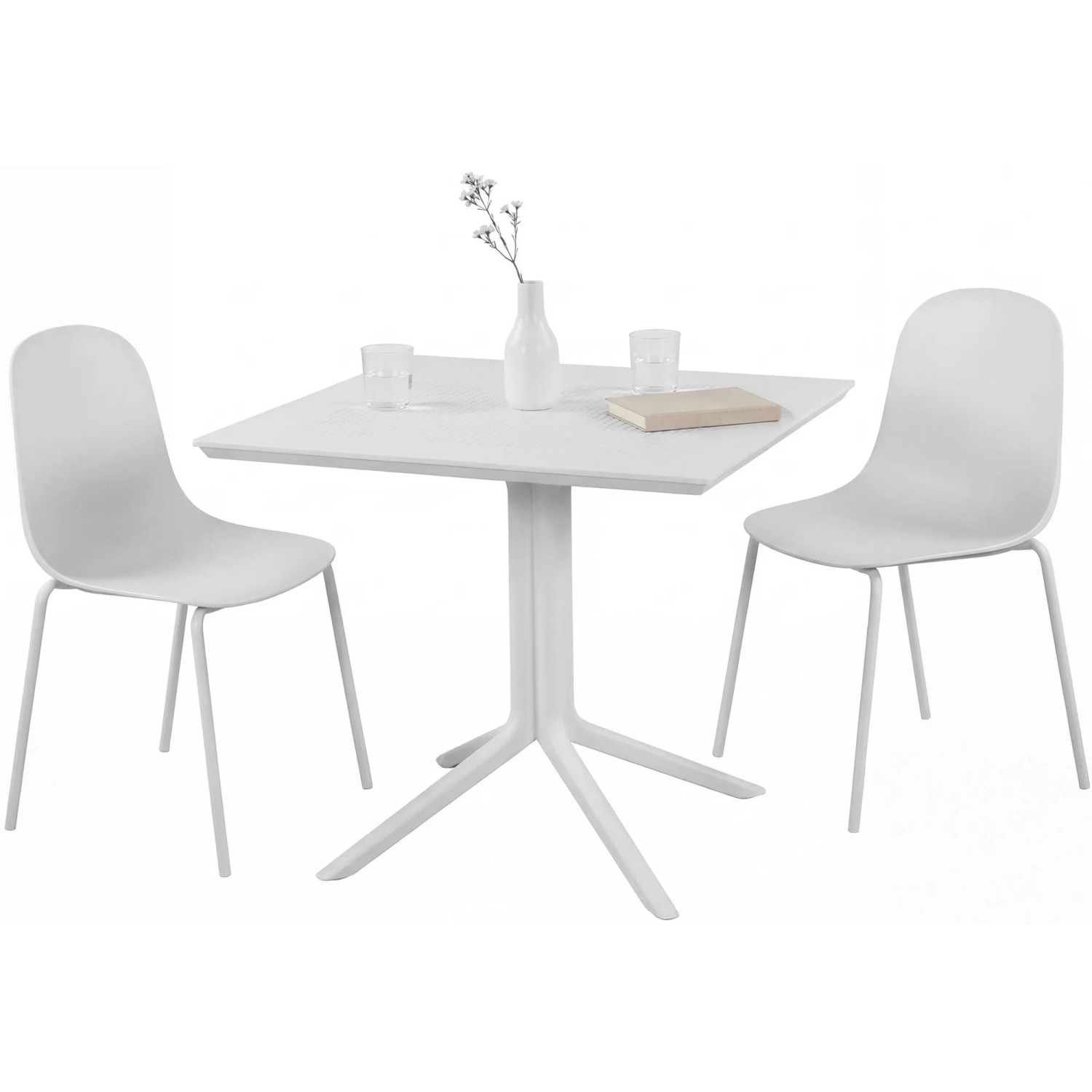 DELUKE Gartenmöbel-Set MARA mit 2 Stühlen 186x80x85cm Kunststoff Weiß Balkonset Gartenset Tisch mit Stühlen Bistroset Outdoor
