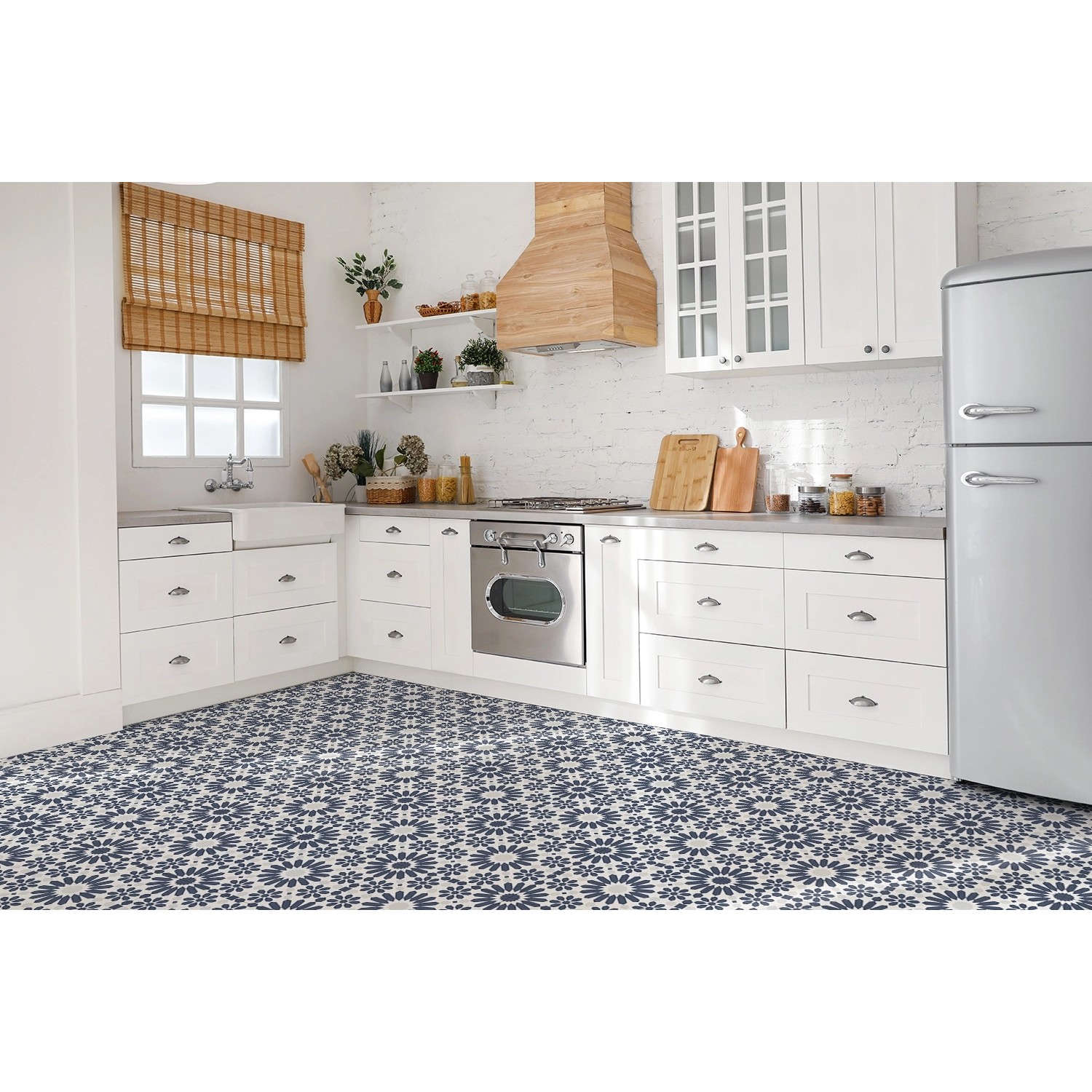 Tulup PVC Fliesen Selbstklebende 30 cm x 30 cm Set von 9 Klassische Klebefliesen Vinyl Bodenfliesen Klebefliesen für Küche Blumenmotive_2