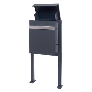 Anthrazitfarbener MCW Paketkasten K41 mit Edelstahl-Akzenten und Standfuß.