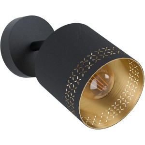 Eglo Esteperra Wandlampe, schwarz-goldener Spot mit Textilschirm und Cut Outs.