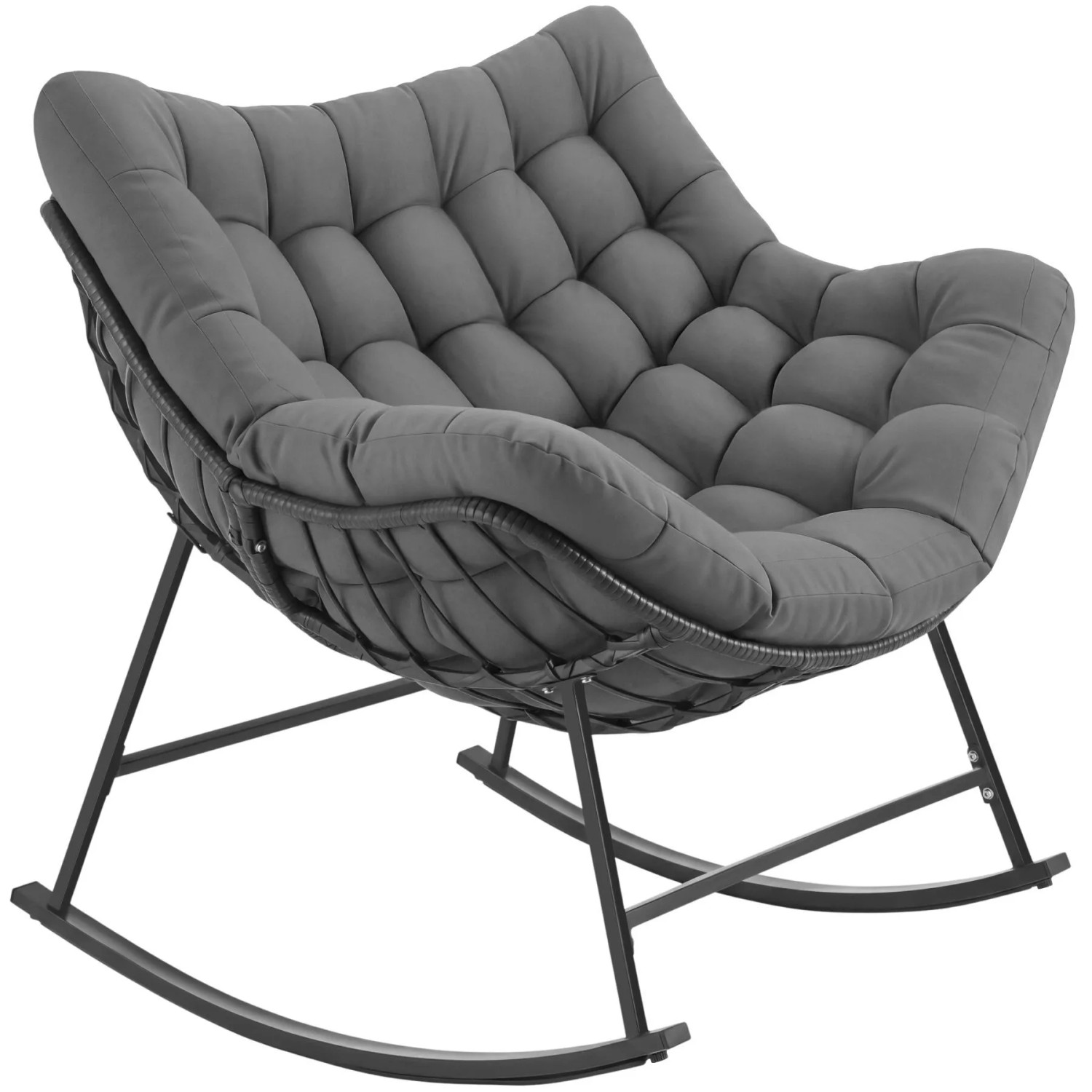 Tectake Schaukelstuhl Tami Dickes Polster Mit Steppmuster Wetterfest  Belastbarkeit 120 kg  99 5 x 93 x 89 cm Anthrazit