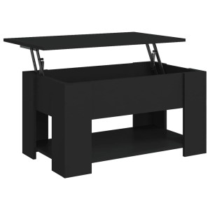 Schwarzer vidaXL Couchtisch (79x49x41 cm) mit hochklappbarer Tischplatte und Stauraum.
