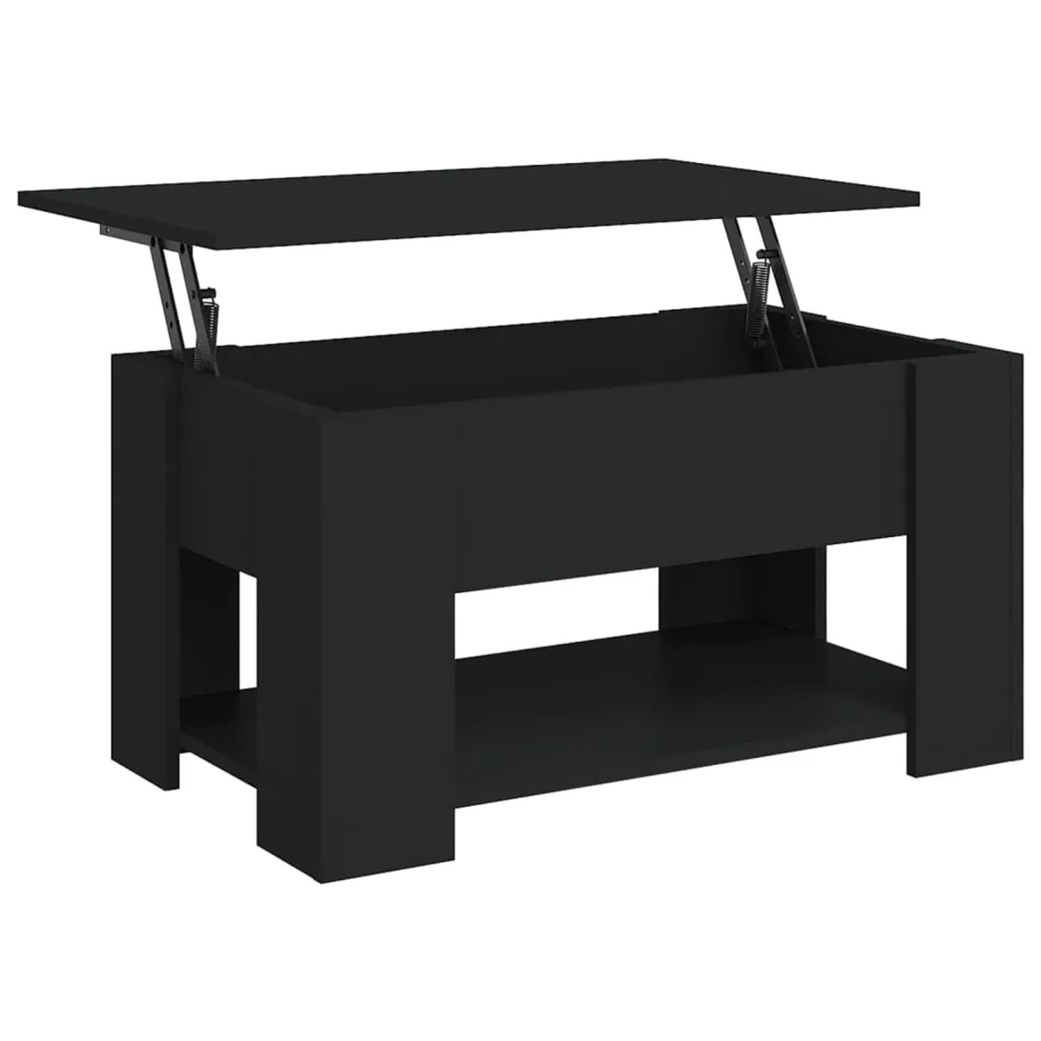 Schwarzer vidaXL Couchtisch (79x49x41 cm) mit hochklappbarer Tischplatte und Stauraum.