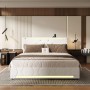 PXloue Polsterbett Doppelbett 140/200 mit LED USB Höhenverstellbares Kopfteil_9