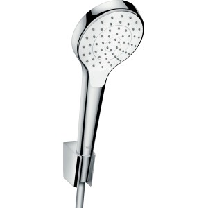 Hansgrohe Croma Select S Brausehalterset, 1 Strahlart, Weiß/Chrom, mit Brauseschlauch.