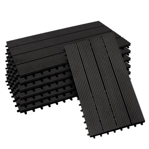 Anthrazitfarbene KARAT WPC Terrassenfliesen Royal Klickfliesen, 6er-Set (1 m²), Holzdielenoptik.