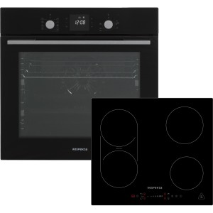 Respekta Herdset Ned + Alex: Schwarzer Einbau-Backofen mit Induktionskochfeld. Modernes Design für die Küche.