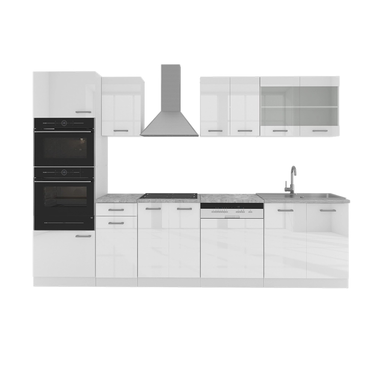 Vicco R-Line Küchenzeile Weiß 300 cm mit Hochschrankohne Arbeitsplatte günstig online kaufen