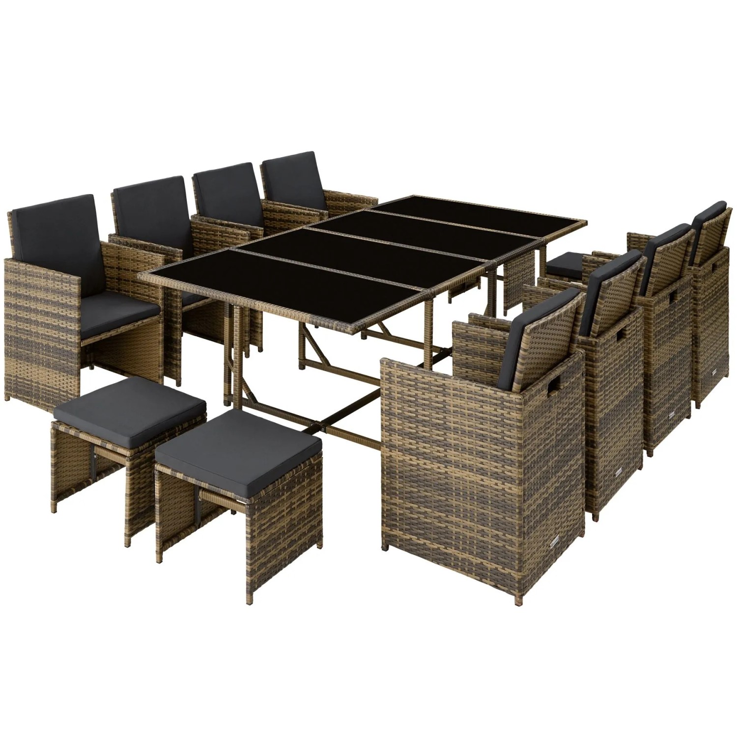 Tectake Rattan Sitzgruppe Palma Für 8 Bis 12 Personen Widerstandsfähig  53 x 53 x 87 cm Natur Dunkelgrau