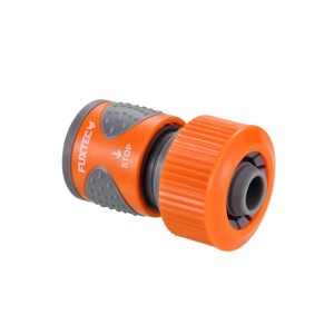 FUXTEC Wasserstop Schlauchverbinder Basic FX-WST3 aus orange-grauem Kunststoff für Gartenschläuche, 3/4 Zoll.