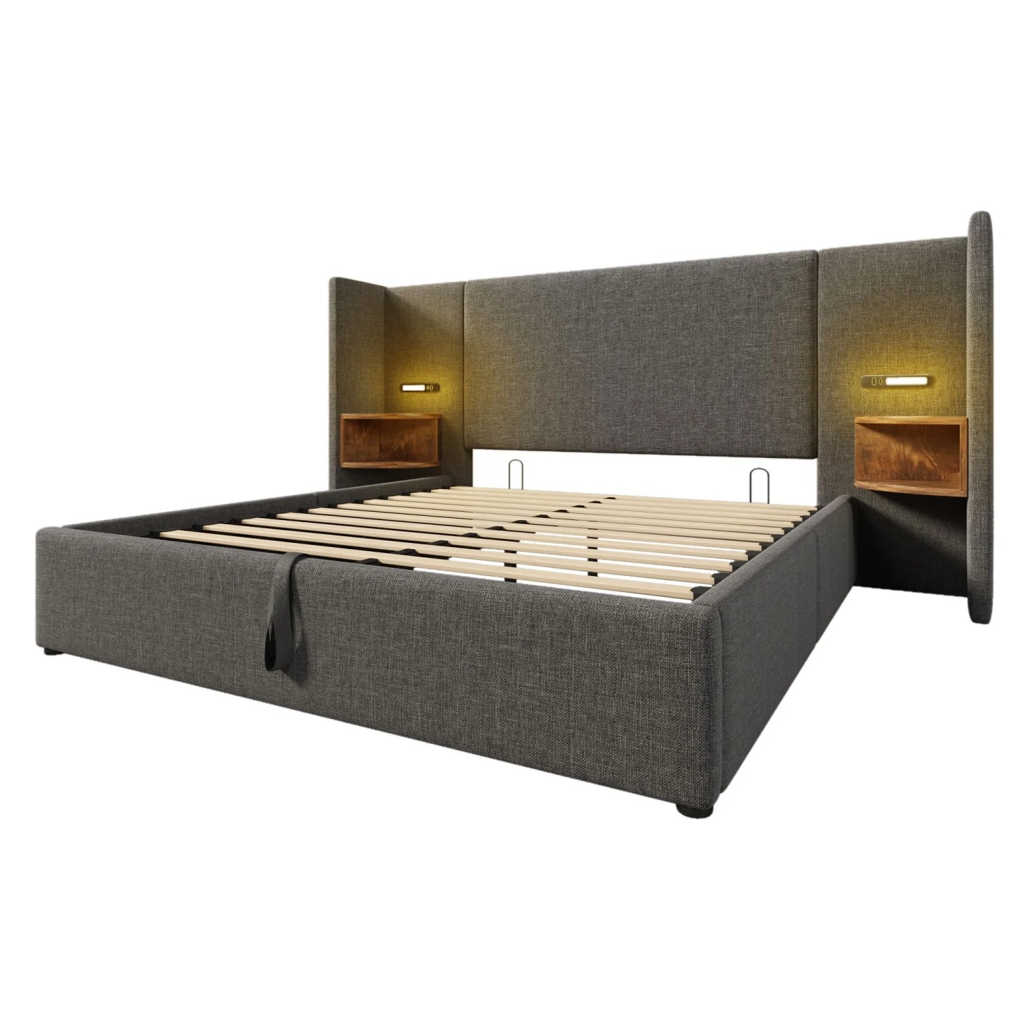 Merax Polsterbett 160x200cm Nachttisch USB-C Leselampe Grau