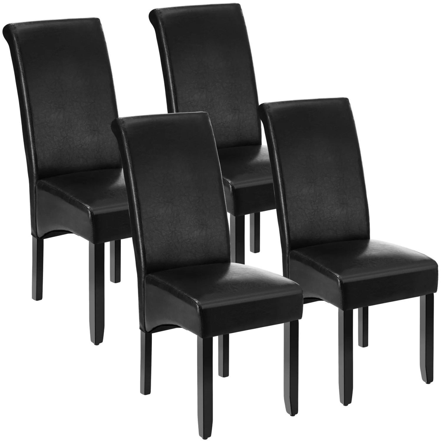 Tectake Esszimmerstuhl  Gepolstert Mit Kunstlederbezug Hohe Rückenlehne 4Er Set 45 x 44 x 106 cm Schwarz