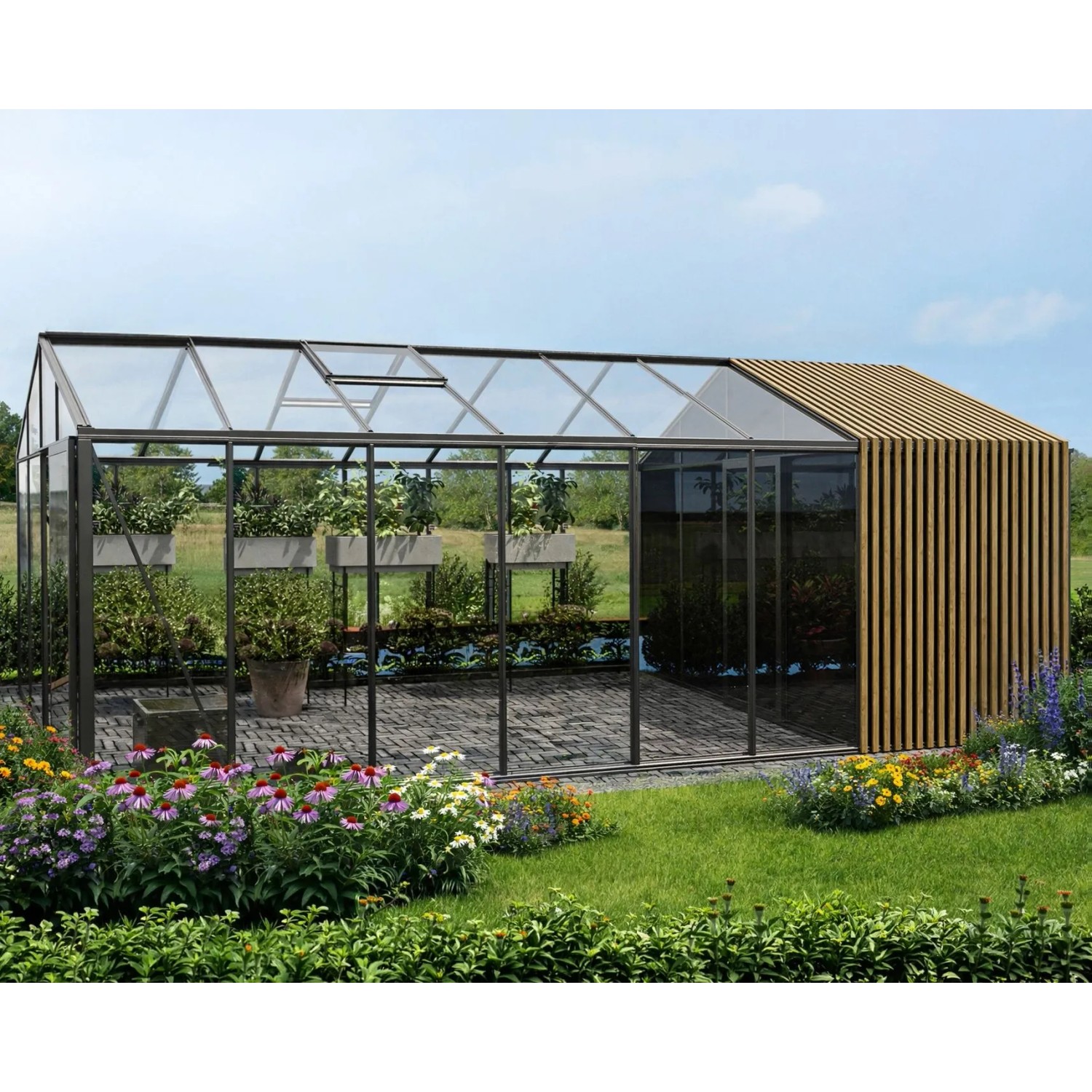 Bloomcabin Premium-Qualität Gewächshaus Klassik mit Mittlerem Integriertem Stauraum mit Accoya-Fusion GHCMSAF14