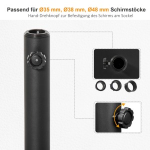 Furnicato Schirmständer, quadratisch, 13 kg, mit Adaptern für 35/38/48mm Schirmstöcke.