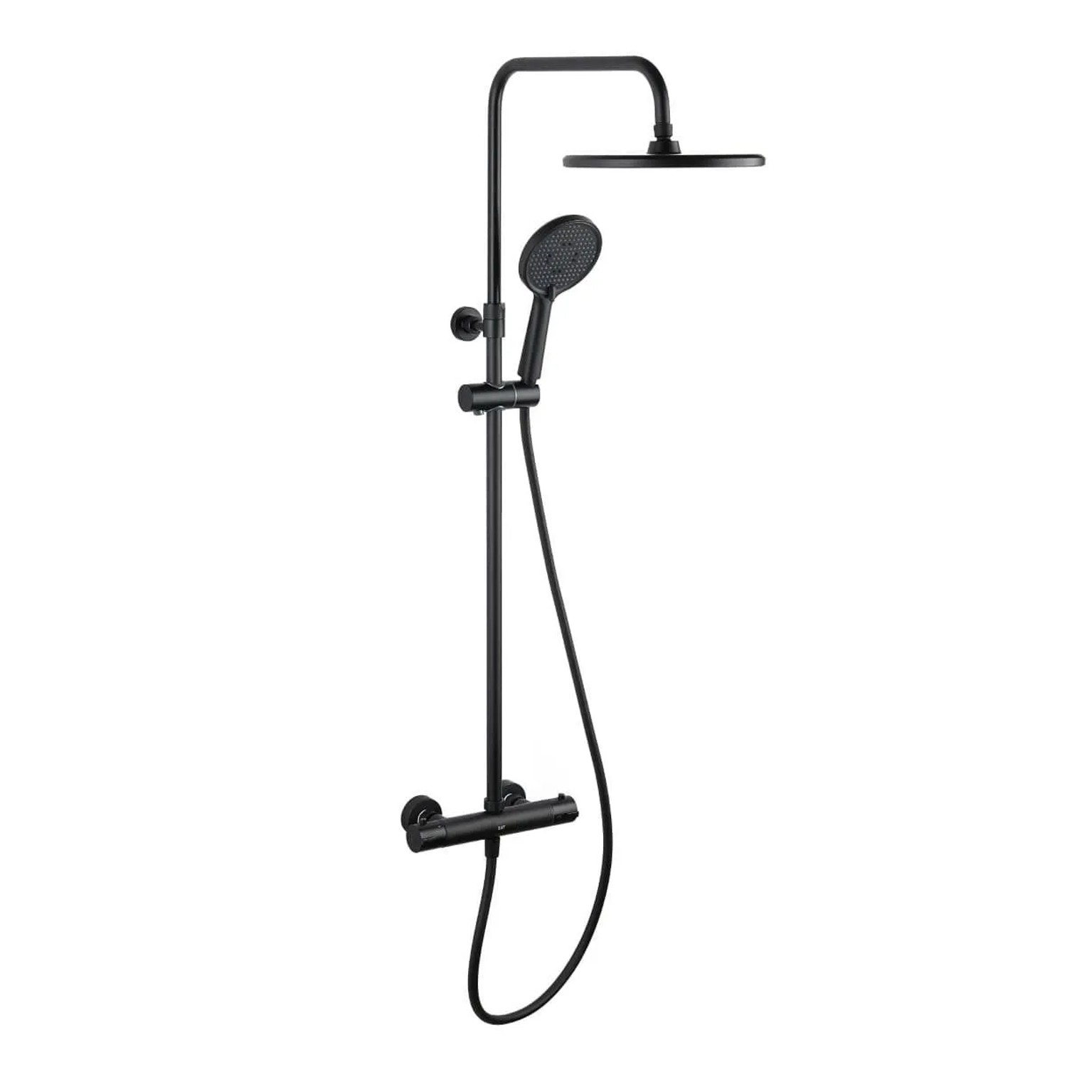 Swiss Aqua Technologies Duschsystem mit Thermostatbatterie Kopfbrause 25CM Schwarz Matt