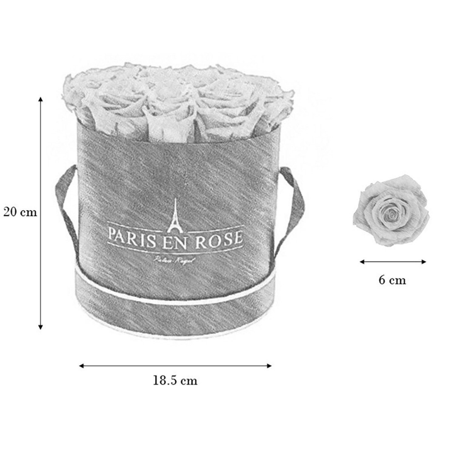 Rosenbox Schwarz-Gold mit 14 violetten Rosen, Durchmesser 19cm. Elegante Blumendekoration.