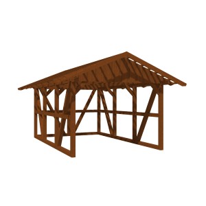 Skan Holz Carport Schwarzwald Nuss, Fachwerkbauweise mit Satteldach und Rückwand. Carport aus Holz.