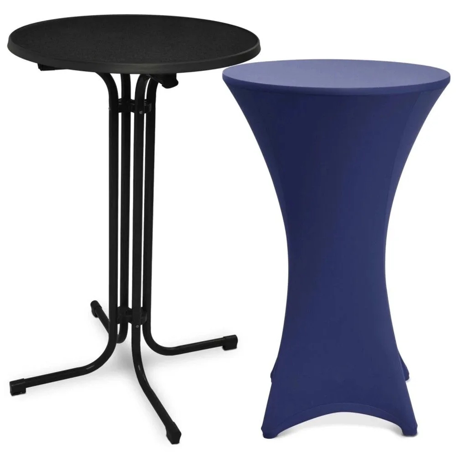 Beautissu Bellini Stehtisch Ø 70cm Schwarz mit Stella Stehtischhusse Ø 70cm Blau