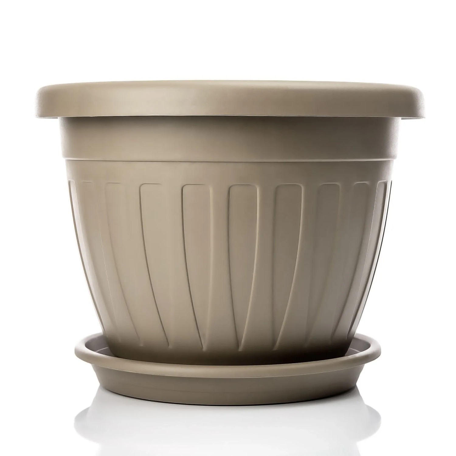 BigDean 40cm Blumentopf Mit Untersetzer Rund Mocca Wetterfester Pflanzkübel Wasserablauf UV Beständig Aus Bruchsicherem Kunststoff Innen + Außen
