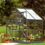 Vitavia Gewächshaus Venus 2500, schwarzer Rahmen, 2,5 m², mit Pflanzen.