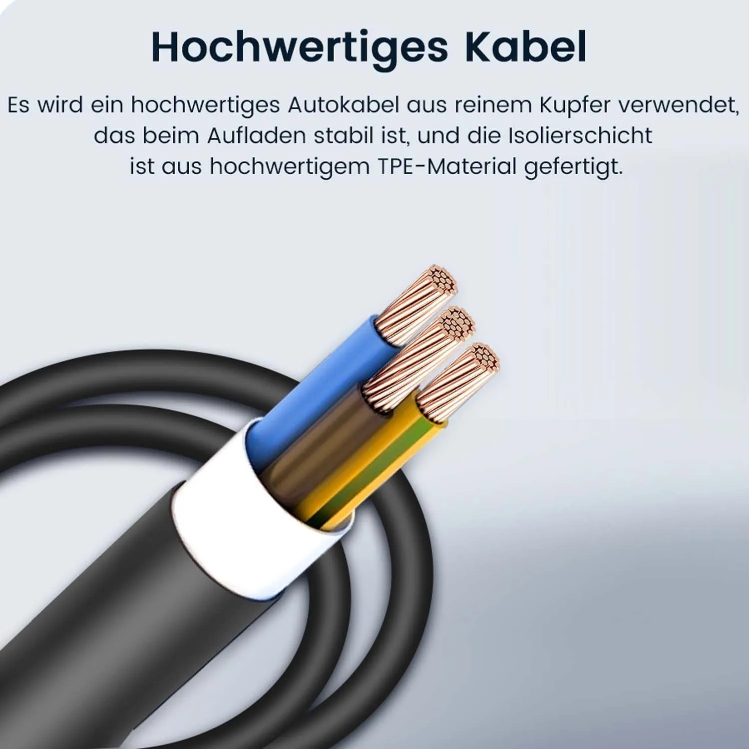Junsun EV Ladekabel Querschnitt: Kupferleiter, TPE-Isolierung. Robustes 22kW 3-Phasen Wallbox Kabel.