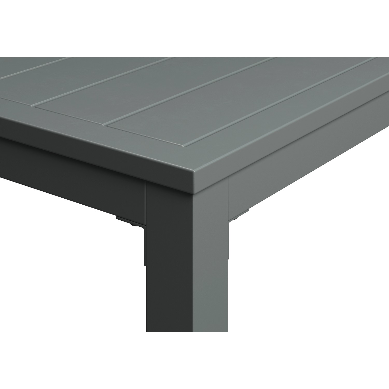 Detailansicht des Tisches der Loungegruppe Moonbeam, anthrazitfarbene Aluminiumplatte.